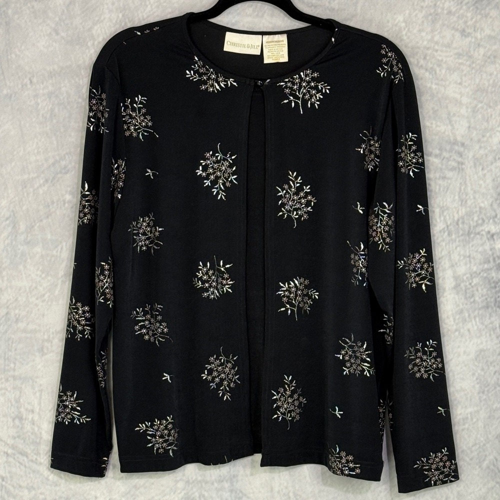 Vtg 90s Mock Twinset top Womens sz M Metallic Floral Whimsigoth two-fer